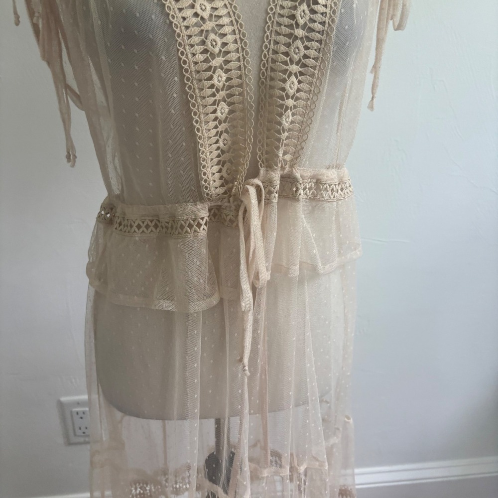 Express Mesh Maxi Dress Small Nude Beige Sheer Boho Festival Cover Up layering - Picture 3 of 13